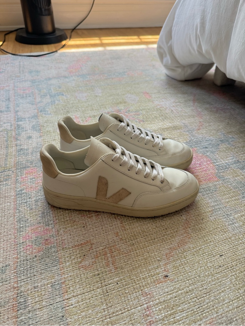 Veja V-12 Leather Sneakers with Tan Suede V (size 42)